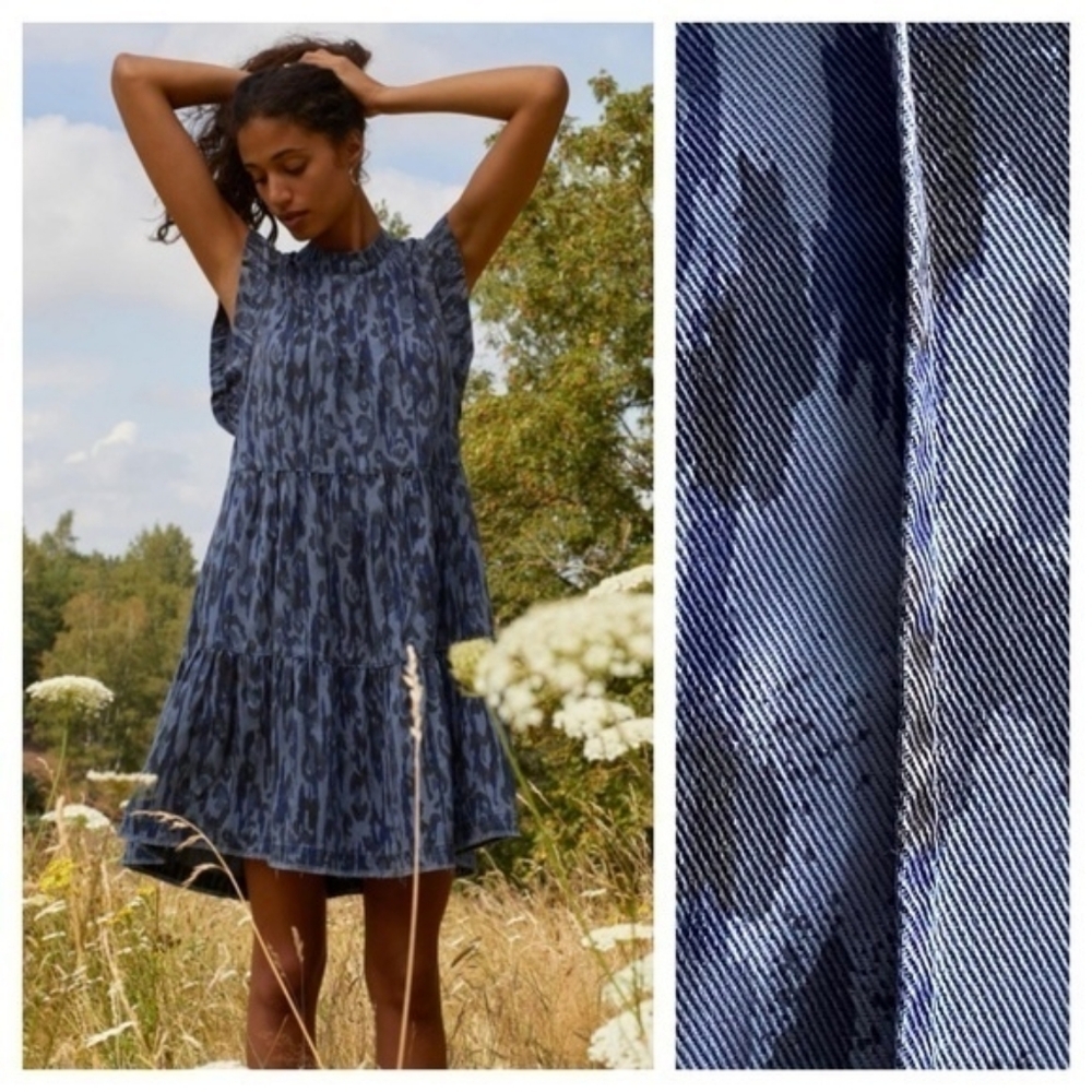 Anthropologie Jenee Tiered Tunic Dress Printed Chambray - Picture 2 of 9